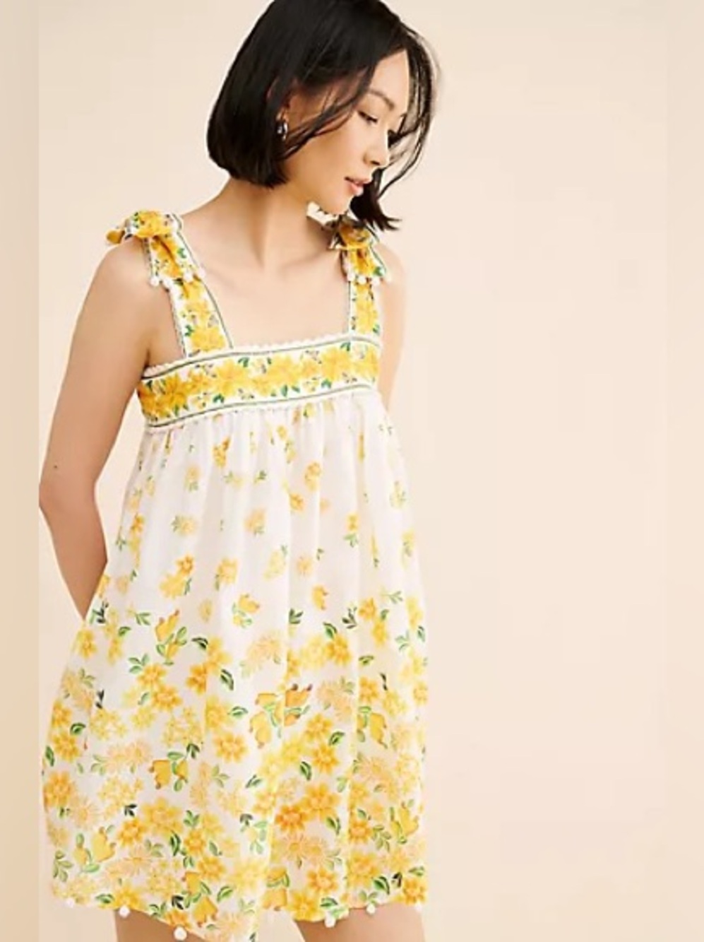 Farm Rio Azaleia white yellow floral mini dress